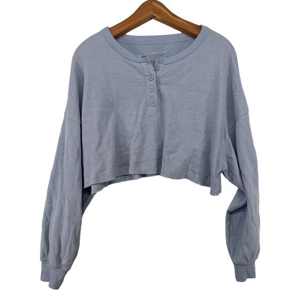 Aeropastale Sweaters - Aeropstale Womens Cropped Top L Gray Long-Sleeve Waffle Knit Comfy Casual Flirty